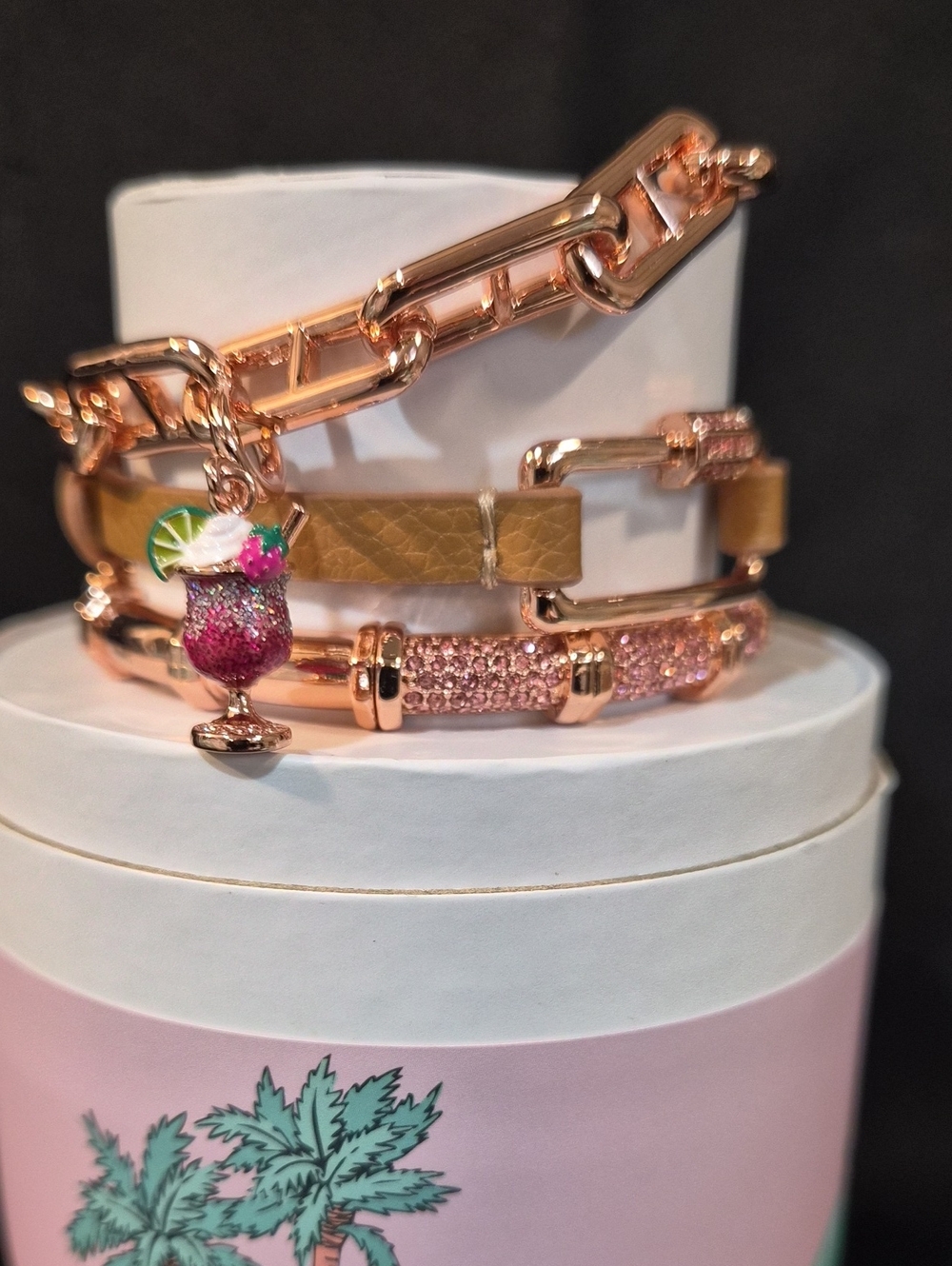 Blush And BubblyRose Gold Multi-Strand Women's Bracelet with Pink Cocktail Charm